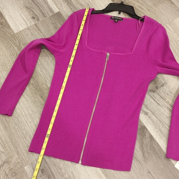 INC Ribbed Square Neck Full Zip Sweater - Picture 6 of 7